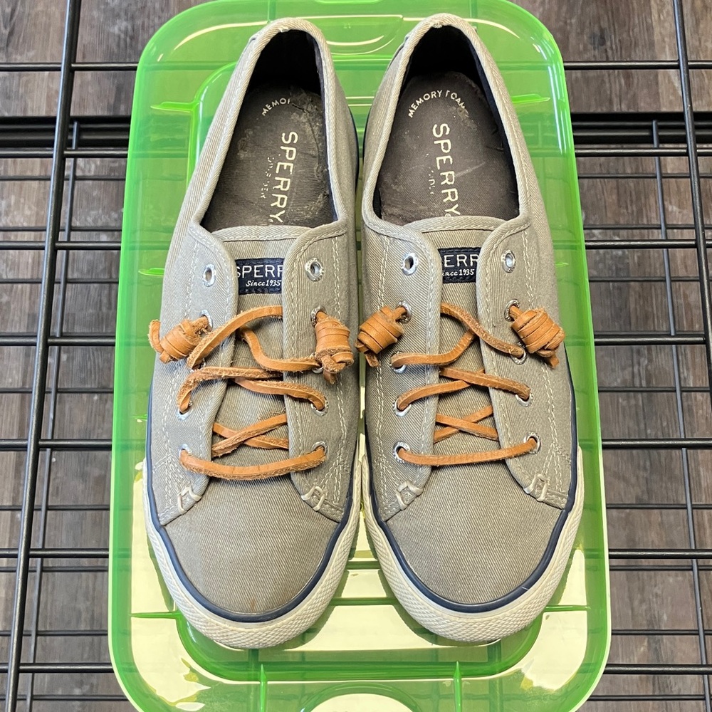 Sperry Gray Canvas Shoes with Tan Laces